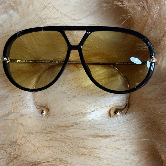 Bottega Veneta Drop Pilot Aviator Sunglasses Black/Yellow Lens Authentic - Picture 3 of 10